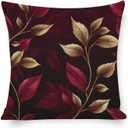 Sofa Pillow Covers Elegant Leaves Burgundy Pillow Cover 16"x16" Burgundy/Gold Pillowcase Farm Decorations Pillow Case Decor for Sofa Couch Modern Sofa Throw Pillow Cover Decorative Outdoor Pillow Case (Pattern-7)