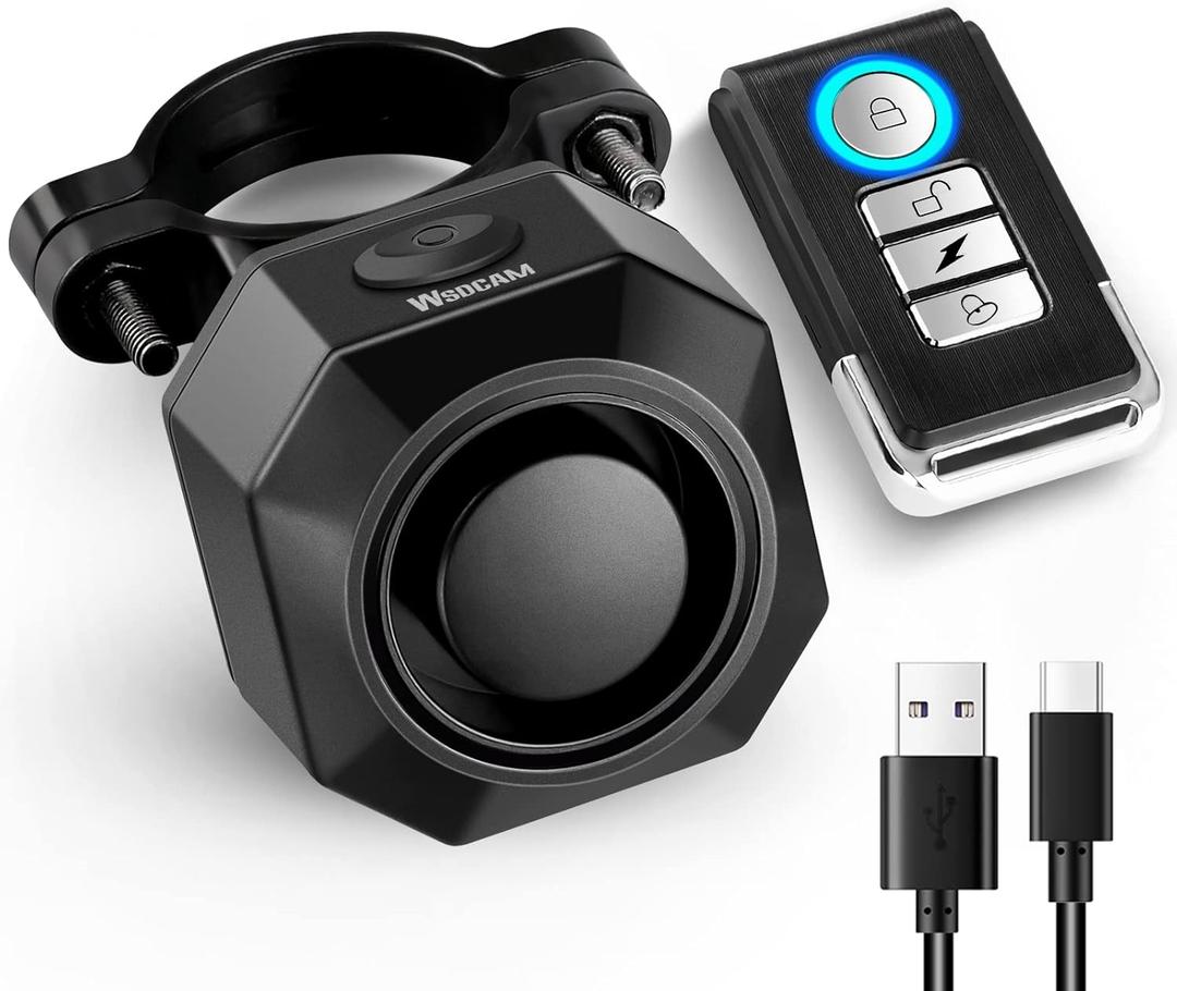 WSDCAM USB Rechargeable Bike Alarm with Remote, 110dB Loud Wireless Anti Theft Vibration Motion Sensor Vehicle Security Alarm System Waterproof Bicycle Trailer Motorcycle Alarm