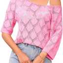 Jiflora Women's Crochet Top Off Shoulder Sweater Pullover Sweaters Casual Loose Shirts Cruise Wear for Women Pink S