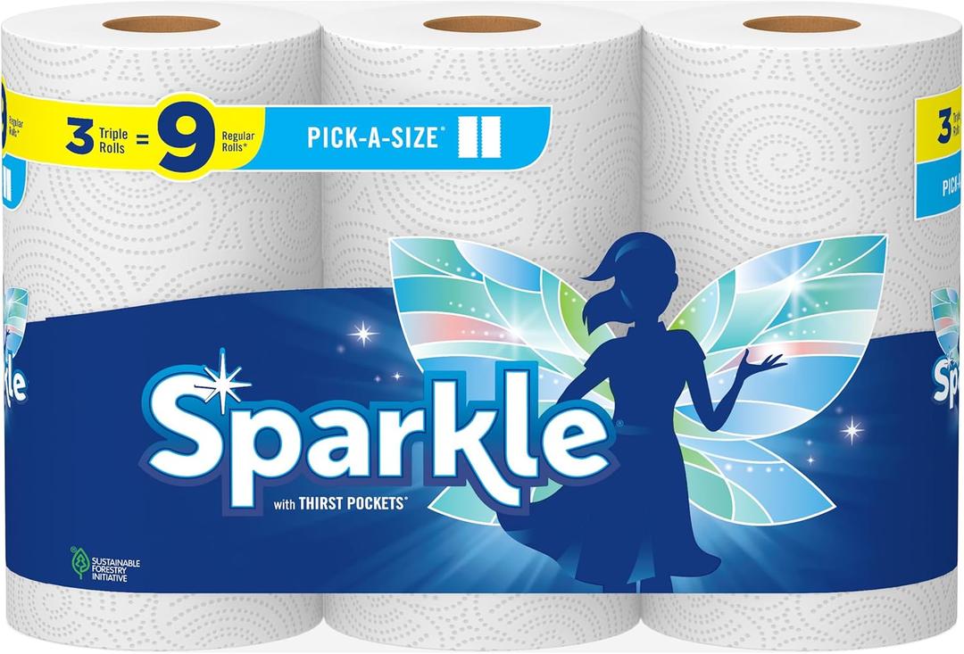 Sparkle Pick-A-Size Paper Towels, 3 Triple Rolls = 9 Regular Rolls, Everyday Value Paper Towel With Full And Half Sheets
