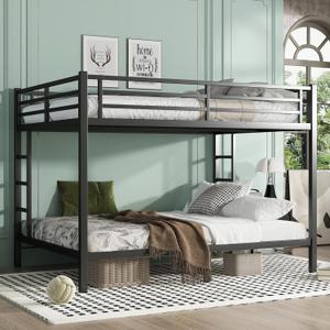 Bellemave Metal Queen Over Queen Bunk Beds for Adults,Heavy Duty Adult Bunk Bed Frame with 2 Ladders,Queen Size,Noise-Free,Black