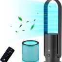 U ULTTY Bladeless Tower Fan and Air Purifier in one, Quiet Tower Fan with Remote, Touch, 9 Speeds, 8H Timer, HEPA Filter 99.97%, 90° Oscillation Fans, Floor Fans Powerful for Home Office Room, Black