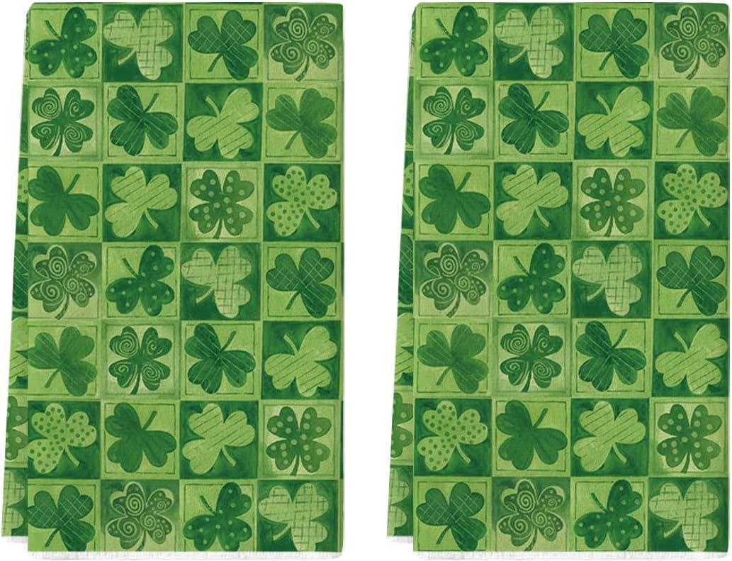 Artoid Mode Light Green Checkered Clover Shamrock St.Patrick's Day Kitchen Dish Towels, 18x26 Inch Farmhouse Holiday Spring Decoration Cleaning Set of 2