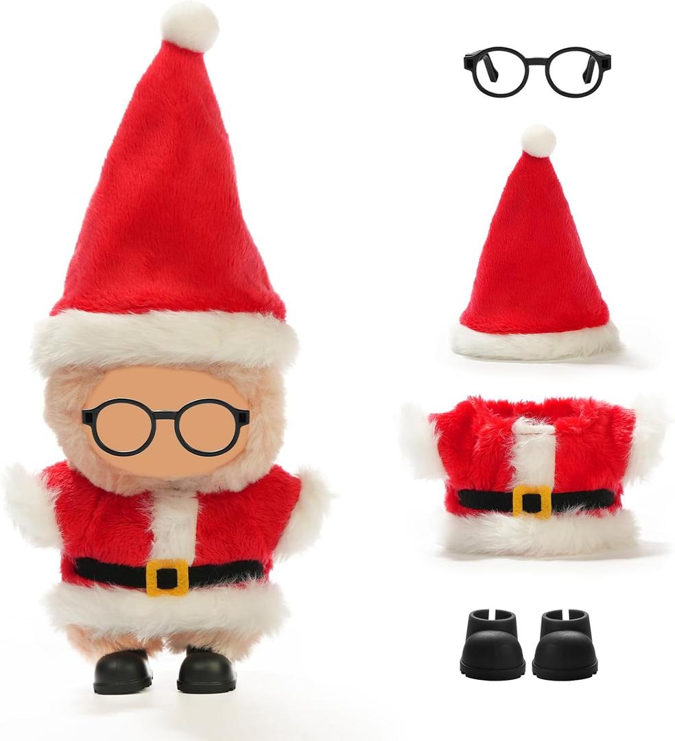 Christmas Clothes for 17cm Dolls(No Doll), Santa Outfit, Cute Christmas Clothes Set, Doll Accessories for Blind Mystery Box, Includes Hat, Coat, Shoes and Glasses