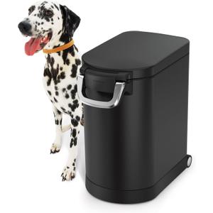 simplehuman 25 Liter, 27 lb / 12.2 kg Medium Pet Food Storage Container for Dog Food, Cat Food, and Bird Feed, Alloy Steel, Matte Black