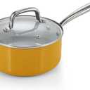 Cook N Home Nonstick Sauce Pan with Glass Lid, 3-Quart Small Saucepan Hard Anodized Non Stick Ceramic Cookware, Induction Cooking Pots and Pans with Stay-Cool Handles, Cacerola, Yellow