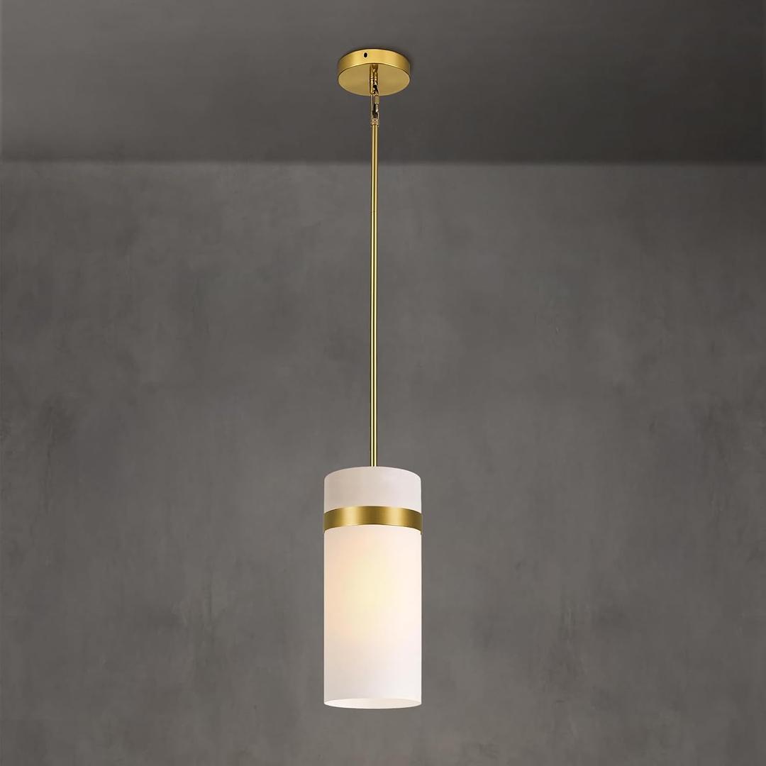 2 x Brass Pendant Light Fixtures, 6 Inch Modern Large Frosted Glass Kitchen Pendant Lights, Hanging Island Lights, for Kitchen, Island, Dining,Bedroom,Includes Bulb
