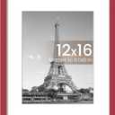 12x16 Picture Frame Made of Solid Wood, Display Covered by Plexiglass, Display Pictures 9x12/11x14 with Mat or 12x16 Without Mat for Wall Mounting, Navy Red