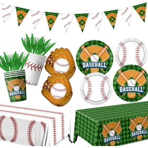 Baseball Party Decorations Tableware,143Pcs Baseball Plates and Napkins,Tablecloth Cups,Banner for Birthday Decorations Gameday Celebrations
