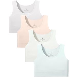 Sascina Training Bras for Girls 8-10 Seamless First Bra Girls Sports Bras Longline Crop Bra - No Pads, Chest Double Lined White/Nude/Green/Light Gray