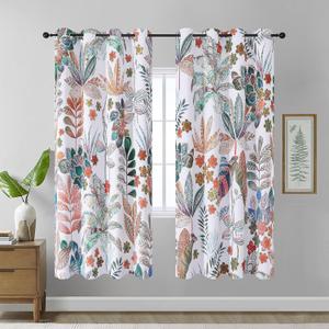 Estelar Textiler Living Room Blackout Curtains 72 inches Long,Grommet Thermal Insulated Room Darkening Curtains for Bedroom Patio Leaf Pattern Drapes for Dining Room Kitchen,52x72 Inch (2 Panels) (Leaf Print-white)