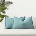 JUSPURBET Aqua Blue Herringbone Textured Lumbar Throw Pillow Covers 16x24 inch Set of 2 for Home Decor Living Room Couch Bed Decorative Soft Luxury Chenille Cushion Case with Invisible Zipper ?