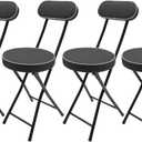 4 Pack Folding Stool 30" Cushioned Padded Folding Stools Portable Chair Stool with 275LBS Load & Backrest Round Chair for Outdoor, Indoor, Kitchen, Camping, Fishing (Black)