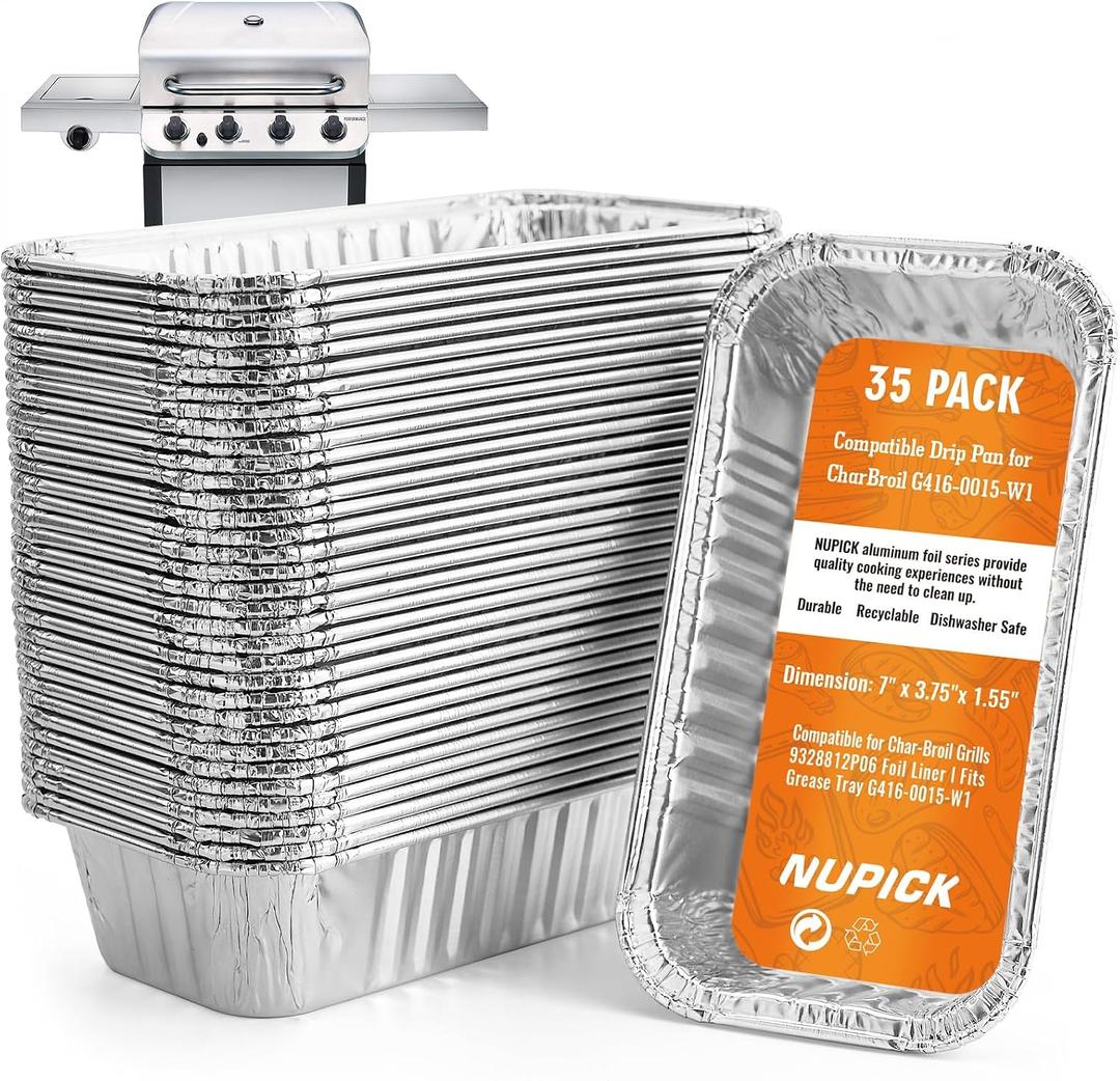 NUPICK 35 Pack Drip Pans for Char-Broil Grills 9328812P06, Grill Accessories for Char-Broil Grills, Disposable Aluminum Foil Grease Trays