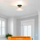 Classic Black Hallway Light Fixture - 8 Inch Round Semi Flush Mount Ceiling Light with Seeded Glass Shade, Mid-Century Style Close to Ceiling Design for Entryways & Corridors