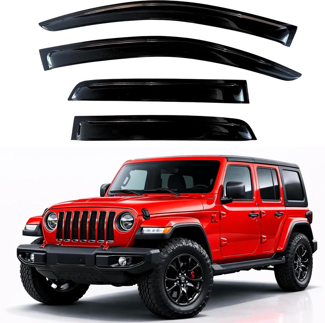 KPY Rain Guards Fit for 2018-2026 Jeep Wrangler JL (4-Door), Out-Channel Window Visors Vent Wind Deflectors 4PC, Car Accessories for 2020-2026 Jeep Gladiator (4-Door)
