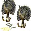 Ailejia 1Pair Peacock Curtain Holdbacks Zinc Alloy Wall Hook Hanging Ball Straps Wall Mounted Curtain (Bronze)