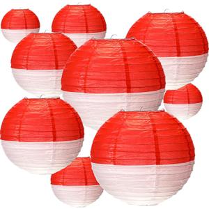 Honoson 9 Pcs Paper Lanterns Decorative Hanging Round Paper Lanterns 8" 10" 12" Red and White Ball Lamps for Birthday Theme Party