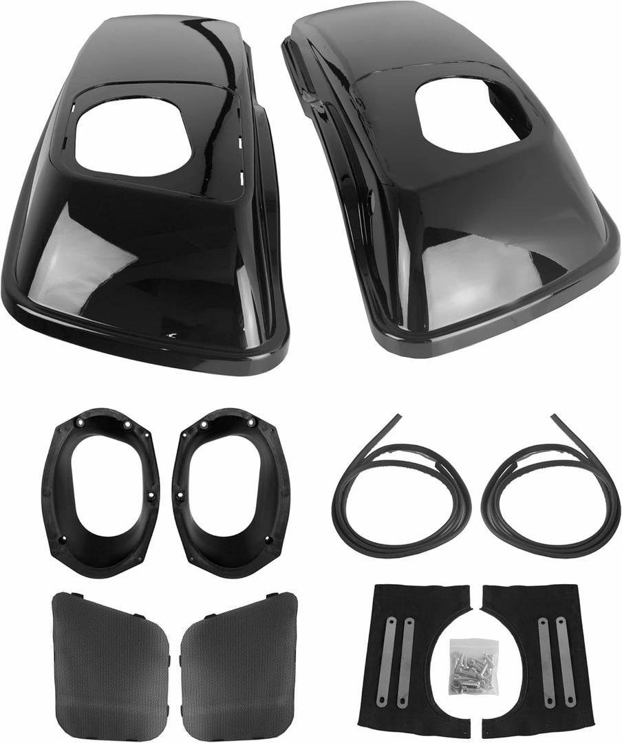 Vivid Black 6x9 Speaker Lids CVO Style For Harley 2014-Later Touring Saddlebags Road King, Road Glide, Street Glide, Ultra Limited, Electra Glide Standard