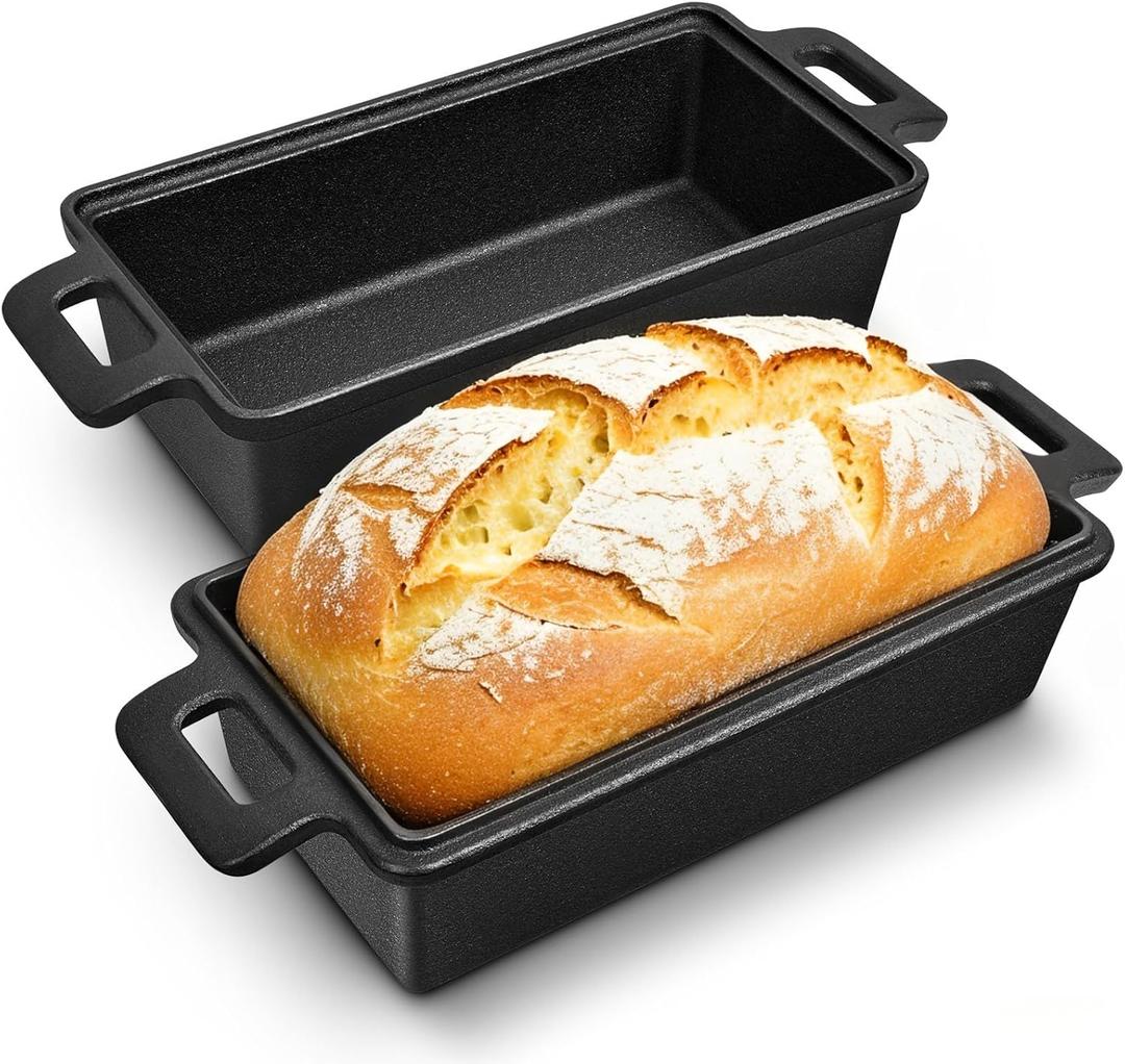 Cast Iron Loaf Pan With Lid, 95in 2in1 HeavyDuty & OvenSafe Loaf Pan for Sourdough & Homemade Bread (Black)