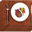 SolaraDawn Faux Leather Table Placemats Set of 6, Washable, Wipeable & Heat-Resistant Table Mats, Waterproof Dining Place Mats with Embossed Texture for Kitchen & Dining, Caramel Brown, 17"  12"