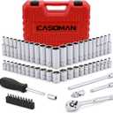 CASOMAN 1/4-Inch Drive Master Socket Set with Ratchets, Adapters, Extensions with 1/4’‘ Dr. Bits Set, Inch/Metric, 6-Point, 5/32-Inch - 9/16-Inch, 4 mm - 14 mm, 62-Piece 1/4" Dr. Socket Set