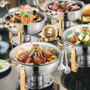 VEVOR Chafing Dish Buffet Set, 5 Qt 4 Pack, Stainless Steel Chafer with 4 Full Size Pan, Round Catering Warmer Server with Glass Lid Water Pan Folding Stand Fuel Holder, for Wedding Banquet, Gold