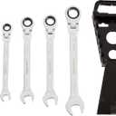 Amazon Basics 72-Tooth Ratcheting Combination Wrench Set, Chrome Vanadium Steel Flex Head, 5-Piece Metric, 180° Flexible