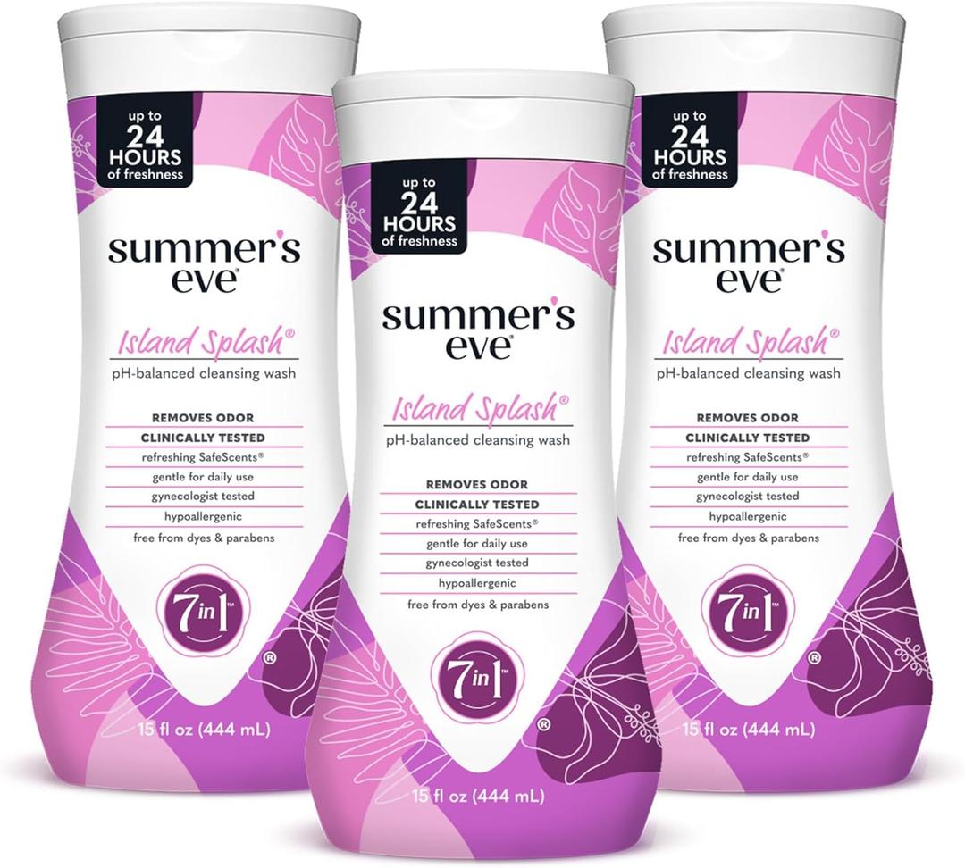 Summer's Eve Island Splash Refreshing Daily All Over Feminine Body Wash, Removes Odor, Feminine Wash pH Balanced, 15 fl oz, 3 Pack
