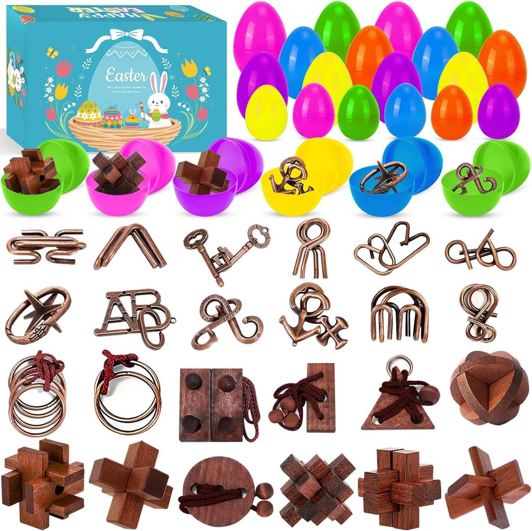 Easter Basket Stuffers,24 Pack Fun Easter Brain Teaser Puzzle Toys, Egg Fillers, Filled Easter Eggs for Kids,Mind-Challenging Puzzle Games & Party Favors for Teens