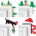 MorningRo 4 Pcs Christmas Door Frame Decoration Set Metal Santa Hat, Xmas Tree, Deer and Black Dog Wall Art Decor Christmas Corner Sign Bathroom Decor for Indoor Outdoor Door Window (Red and Green)
