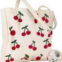 Miss Adola Embroidery Canvas Tote Bag for Women - Reusable Tote with Buckle Aesthetic Cute Shoulder Bag for Shopping, Grocery