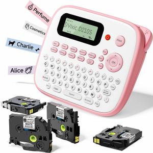 Vixic Pink Label Maker, D210S Label Maker with Tapes Waterproof, Handheld Label Makers Labeler Includes USB-C for Power, Easy-to-Read Screen, Multiple Fonts Icons Frames for Home Office Organization
