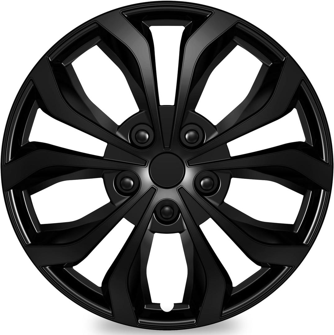 TangMiGe 4-Pack Universal Hubcaps Wheel Covers Replacement R15, Steel Wheel Rim Cover for Most Cars Trucks Sedans SUV, 15" 15 in Hub Caps (Bright Black Color, 15 inch)