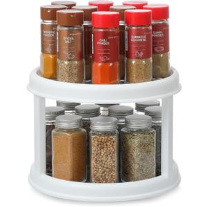 2 Tier 10" Turntable Lazy Susan Spice Organizer - Rotating Seasoning Rack for Pantry Cabinet Kitchen Countertop, Table Top Organizing - Multiuse Two Tier Rotating Organization Rack Spinner
