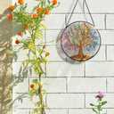 Tuitessine Big Size Tree of Life Stained Glass Suncatcher Four Season Theme Colorful Leaves Wall Window Hanging Ornament Hand-Painted Glass Panel Gift for Women Christmas Thanksgiving Gift 7.9 × 7.9”
