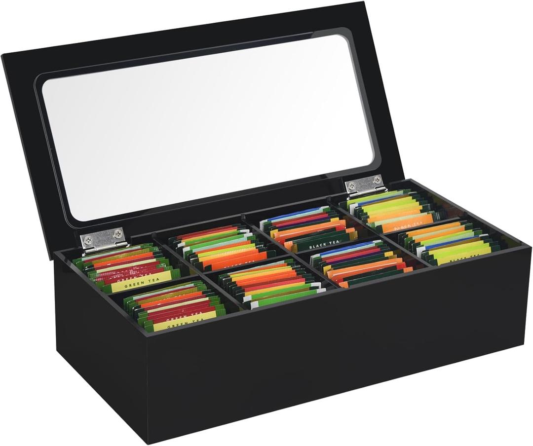 Tasybox Tea Bag Organizer, Acrylic Tea Box with Lid, Tea Packet Holder Storage Container for Home Decor