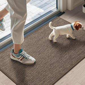 LEKEEPGO Door Mat 17"x29", Non Slip Door Mat Indoor Entrance, Rubber Backing Indoor Door mats Washable Absorbent Low-Profile Doormat Front Entryway Entry Resist Dirt Inside Door Mats, Brown