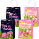 16pcs Pink Camping Paper Gift Bags Camping Girl Camping Birthday Treat Bags with Handles Forest Bear Candy Goodie Bags for Baby Shower Party Supplies
