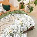 Bedsure Duvet Cover King Size - 100% Cotton Reversible Floral King Duvet Cover Set with Zipper Closure, 3 Pieces Soft & Breathable PureWoven Green Bedding Set with 2 Pillow Shams 20"x36"
