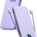 Portable Charger, 12000mAh 22.5W USB C Fast Charging Power Bank with Built-in Cables and AC Wall Plug, Smart LED Display Travel Essentials Battery Pack Compatible with iPhone, iPad, Samsung etc. Purple