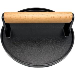 Burger Press 6.9 Inch Round Heavy Duty Cast Iron Hamburger Press with Wooden Handle, Meat Press,Bacon and Steak Meat Press, for Griddle,Barbecue Grilling Tool