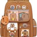 Cute Capybara Backpack with Chic Case and More Pins Ita Bag Cartoon Laptop Travel Utility Funny Going Out Casual Bag(Khaki)