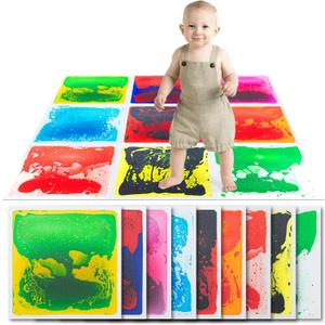 Art3d Liquid Fusion Activity Play Centers for Children, Toddler, Teens, 12" X 12" Pack of 9 Tiles (Green-yellow,orange,blue-red,pink,blue-yellow,yellow-black,red,blue,purple-black)