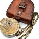 Vintage Brass Compass with Leather Case Engraved Not All Those Who Wander are Lost Antique Pocket Navigation Compass Gift for Travel Lovers, Hiking, Graduation, Birthday, Christmas