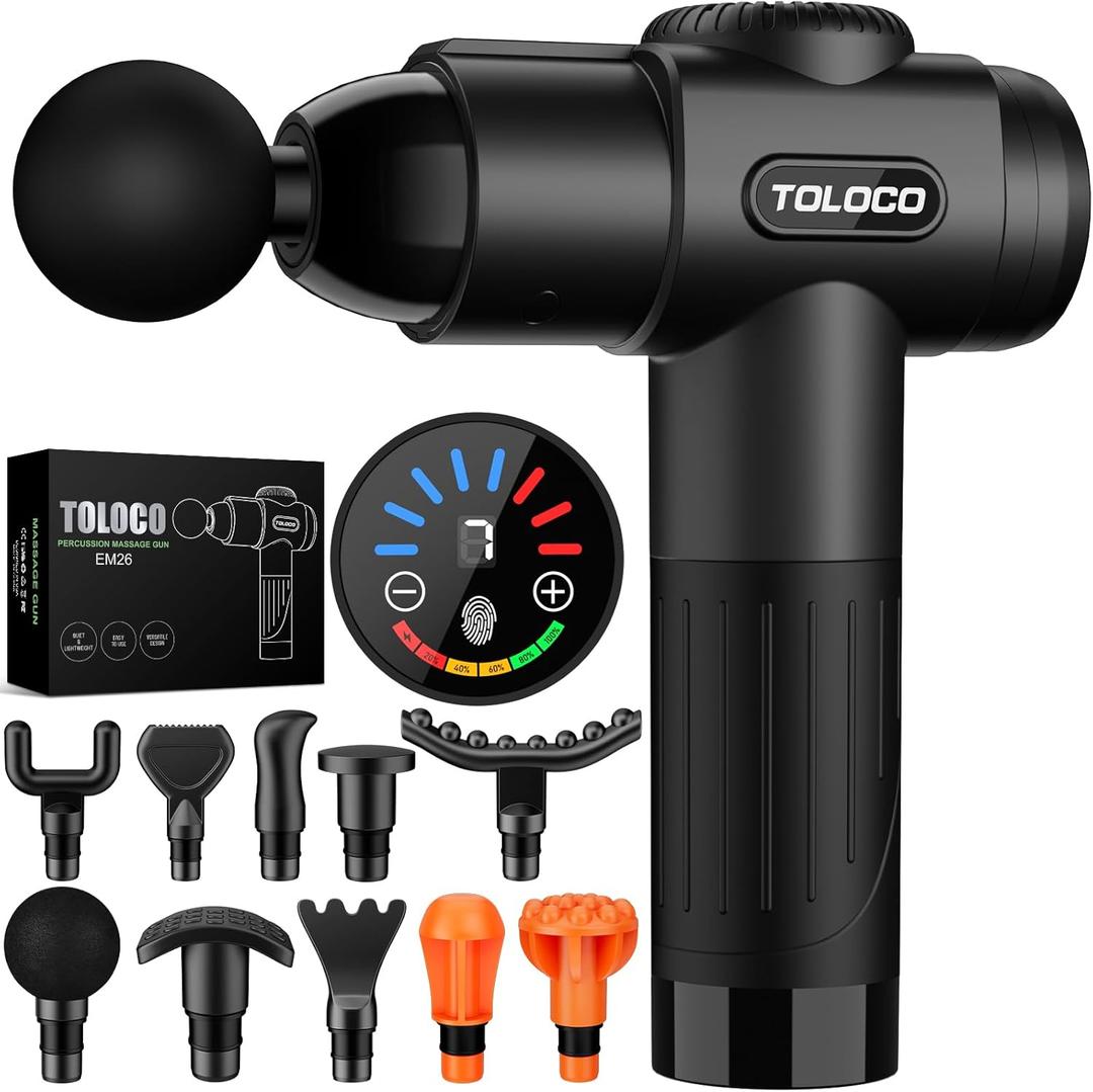 TOLOCO Massage, Deep Tissue Back Massage for Athletes for Pain Relief, Percussion Massager with 10 Massages Heads & Silent Brushless Motor, Mothers Day Gifts, Black
