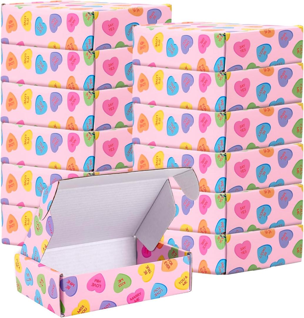 FYSUIMU 24 Pack Valentine's Day Shipping Boxes Mailing Box Conversation Heart Corrugated Cardboard Box Mailers for Packaging Gift Wrap Craft Small Business, 6 x 4 x 2 inch