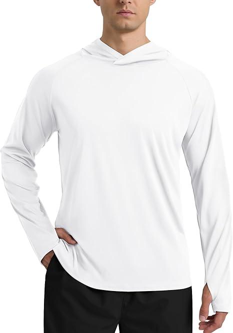 Men's Sun Protection Hoodie Shirt UPF 50+ Long Sleeve Fishing Rash Guard UV SPF Summer Lightweight Hiking Shirt for Men (White, XXL)