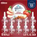 Glade PlugIns Refills Air Freshener, Scented and Essential Oils for Home and Bathroom, Apple Cinnamon, 6.7 Fl Oz, 10 Count (Packaging May Vary)