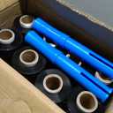Jutom 16 Pcs Stretch Wrap Roll Plastic Wrap for Moving with 2 Handles 5 x 1000 ft Packaging Shrink Film Self Adhering Shipping Supplies for Moving Furniture Pallet(Black, Blue)